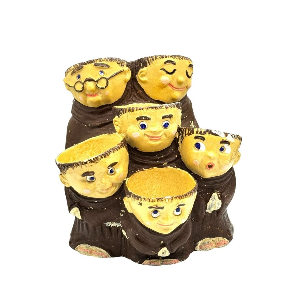 Vintage Pottery 'Friar Chucky' Monk 6-Egg Cup Holder